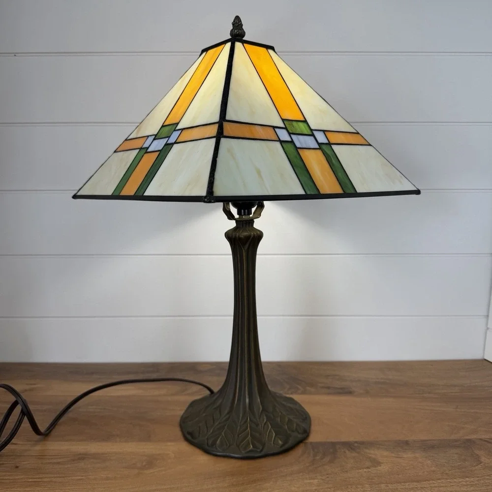 VTG Mcm Frank Lloyd Wright Inspired Mission Style Stained Glass 20